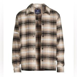 Ben Sherman Men’s Plaid Flannel Shirt Jacket Brown Beige Check Size L NEW